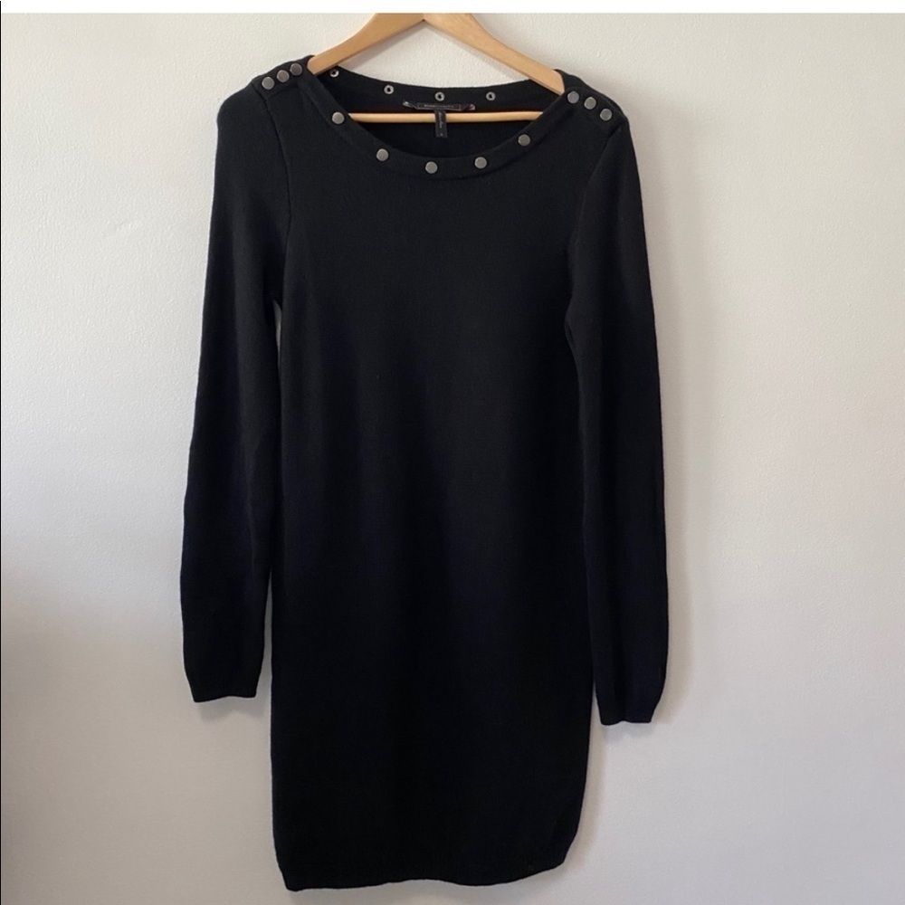 BCBGMaxAzria Black Long Sleeve Mini Dress with Stud Detail